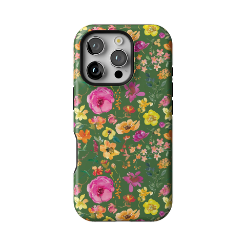 Green Watercolor Flowers Tough Phone Case for iPhone 16 Pro - The Urban Flair