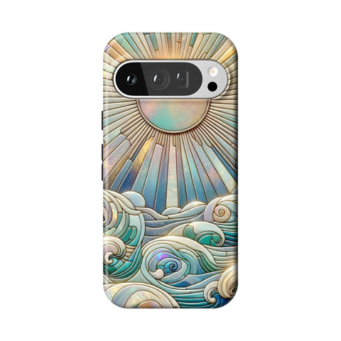 Sun Rays & Ocean Waves Stained Glass Tough Phone Case for Pixel 9 Pro - The Urban Flair