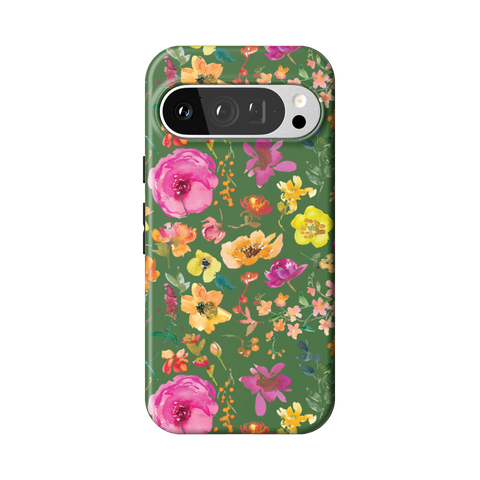 Green Watercolor Flowers Tough Phone Case for Pixel 9 Pro - The Urban Flair
