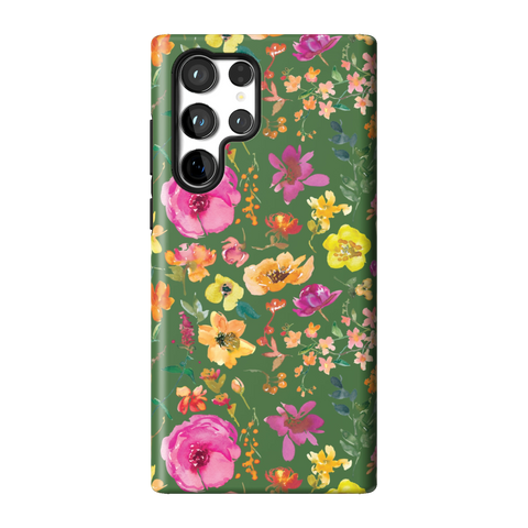 Green Watercolor Flowers Tough Phone Case for Galaxy S22 Ultra - The Urban Flair
