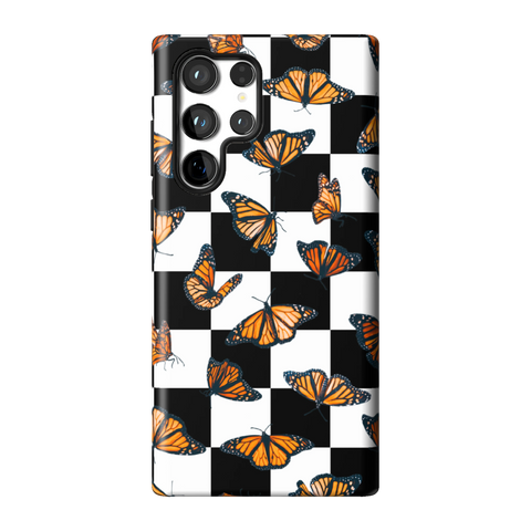 Checkered Monarch Butterfly Tough Phone Case for Galaxy S22 Ultra - The Urban Flair