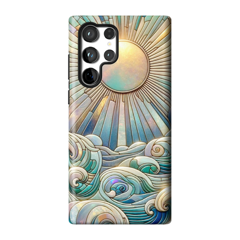 Sun Rays & Ocean Waves Stained Glass Tough Phone Case for Galaxy S22 Ultra - The Urban Flair