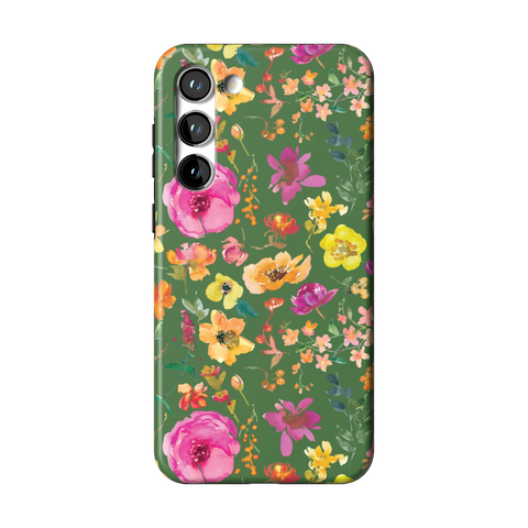 Green Watercolor Flowers Tough Phone Case for Galaxy S23 Plus - The Urban Flair
