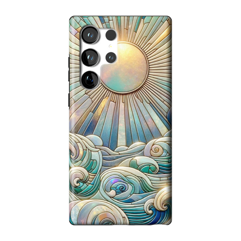 Sun Rays & Ocean Waves Stained Glass Tough Phone Case for Galaxy S23 Ultra - The Urban Flair