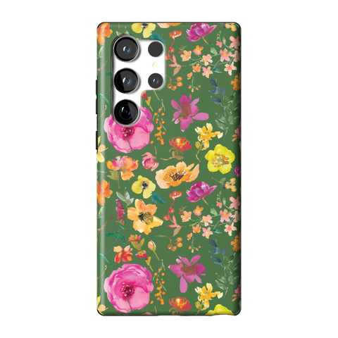 Green Watercolor Flowers Tough Phone Case for Galaxy S23 Ultra - The Urban Flair
