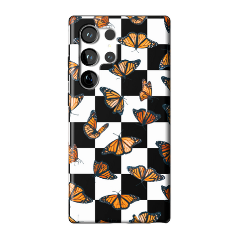 Checkered Monarch Butterfly Tough Phone Case for Galaxy S23 Ultra - The Urban Flair