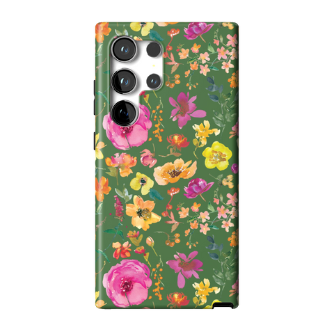 Green Watercolor Flowers Tough Phone Case for Galaxy S24 Ultra - The Urban Flair