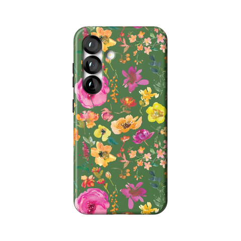 Green Watercolor Flowers Tough Phone Case for Galaxy S25 - The Urban Flair