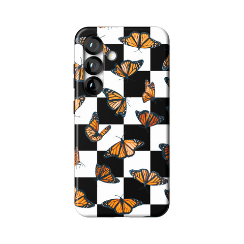 Checkered Monarch Butterfly Tough Phone Case for Galaxy S25 - The Urban Flair