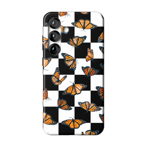 Checkered Monarch Butterfly Tough Phone Case for Galaxy S25 Plus - The Urban Flair