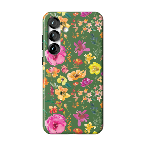 Green Watercolor Flowers Tough Phone Case for Galaxy S25 Plus - The Urban Flair