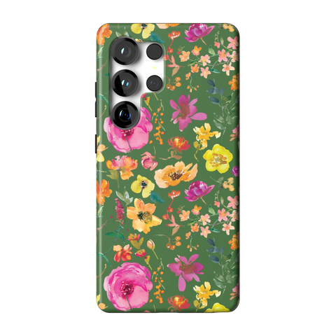 Green Watercolor Flowers Tough Phone Case for Galaxy S25 Ultra - The Urban Flair