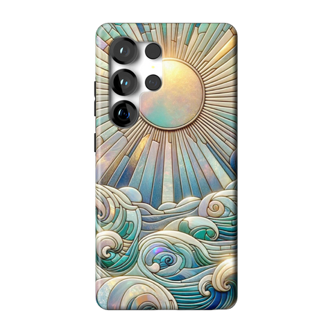Sun Rays & Ocean Waves Stained Glass Tough Phone Case for Galaxy S25 Ultra - The Urban Flair