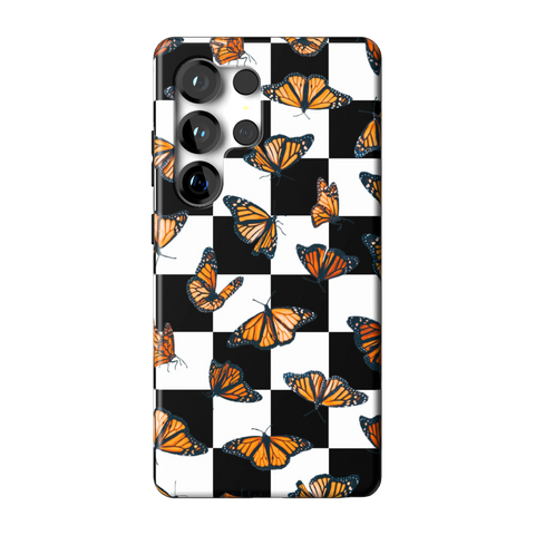 Checkered Monarch Butterfly Tough Phone Case for Galaxy S25 Ultra - The Urban Flair