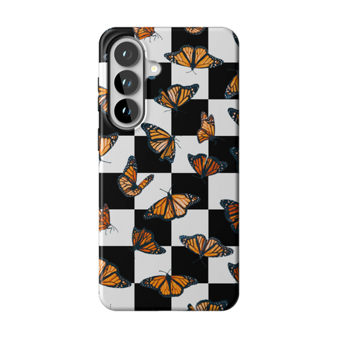Checkered Monarch Butterfly Tough Phone Case for Galaxy S26 Plus - The Urban Flair