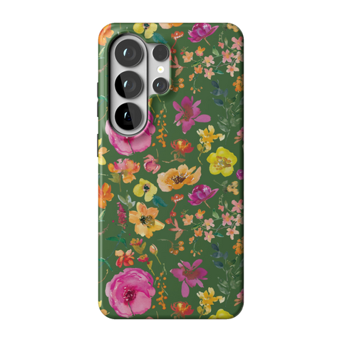 Green Watercolor Flowers Tough Phone Case for Galaxy S26 Ultra - The Urban Flair