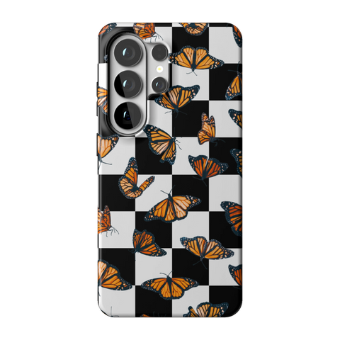 Checkered Monarch Butterfly Tough Phone Case for Galaxy S26 Ultra - The Urban Flair