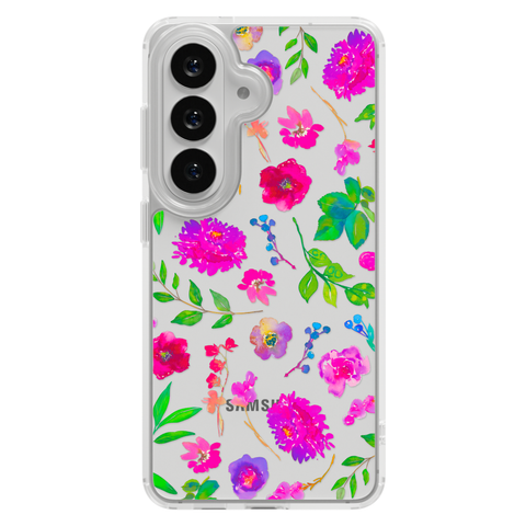 Aesthetic Bright Flowers Phone Case For iPhone 17 16 15 14 13 7 8 SE Galaxy S26 S25 Watercolor Floral MagSafe Case shown on