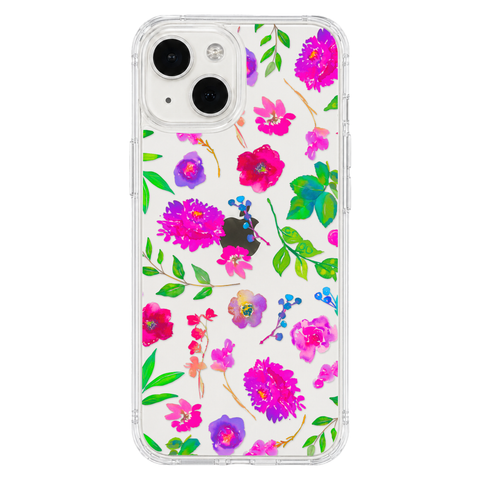 Aesthetic Bright Flowers Phone Case For iPhone 17 16 15 14 13 7 8 SE Galaxy S26 S25 Watercolor Floral MagSafe Case shown on