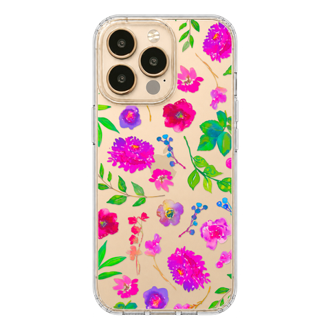 Aesthetic Bright Flowers Phone Case For iPhone 17 16 15 14 13 7 8 SE Galaxy S26 S25 Watercolor Floral MagSafe Case shown on
