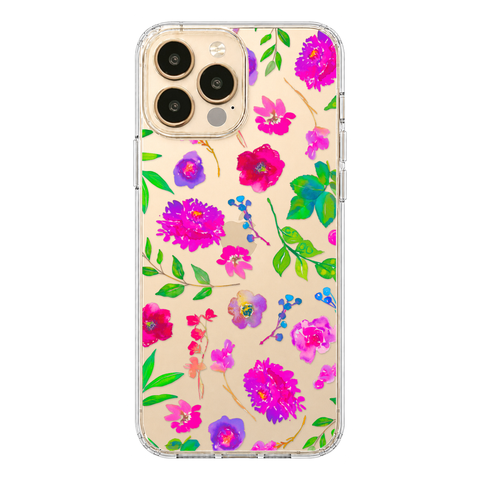 Aesthetic Bright Flowers Phone Case For iPhone 17 16 15 14 13 7 8 SE Galaxy S26 S25 Watercolor Floral MagSafe Case shown on