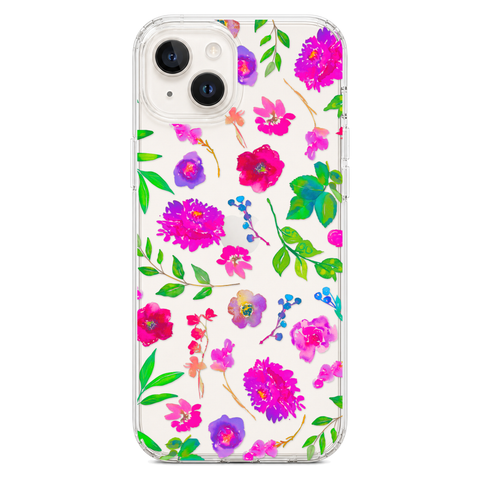 Aesthetic Bright Flowers Phone Case For iPhone 17 16 15 14 13 7 8 SE Galaxy S26 S25 Watercolor Floral MagSafe Case shown on