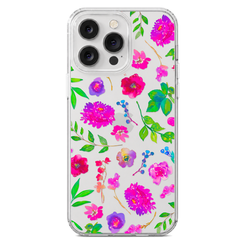 Aesthetic Bright Flowers Phone Case For iPhone 17 16 15 14 13 7 8 SE Galaxy S26 S25 Watercolor Floral MagSafe Case shown on