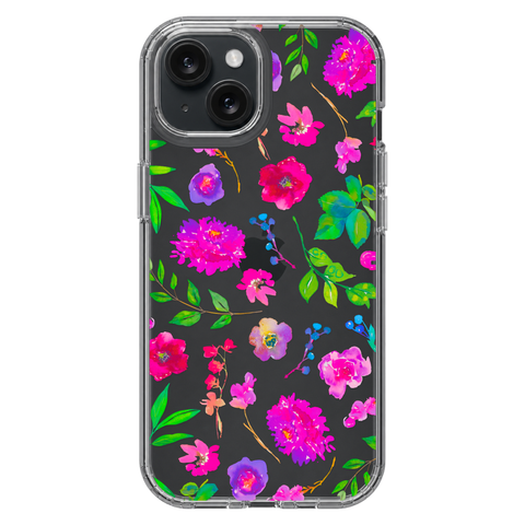 Aesthetic Bright Flowers Phone Case For iPhone 17 16 15 14 13 7 8 SE Galaxy S26 S25 Watercolor Floral MagSafe Case shown on