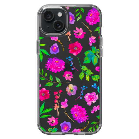 Aesthetic Bright Flowers Phone Case For iPhone 17 16 15 14 13 7 8 SE Galaxy S26 S25 Watercolor Floral MagSafe Case shown on