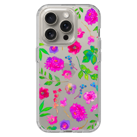 Aesthetic Bright Flowers Phone Case For iPhone 17 16 15 14 13 7 8 SE Galaxy S26 S25 Watercolor Floral MagSafe Case shown on