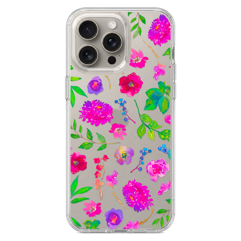 Aesthetic Bright Flowers Phone Case For iPhone 17 16 15 14 13 7 8 SE Galaxy S26 S25 Watercolor Floral MagSafe Case shown on