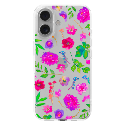 Aesthetic Bright Flowers Phone Case For iPhone 17 16 15 14 13 7 8 SE Galaxy S26 S25 Watercolor Floral MagSafe Case shown on