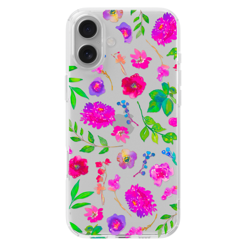 Aesthetic Bright Flowers Phone Case For iPhone 17 16 15 14 13 7 8 SE Galaxy S26 S25 Watercolor Floral MagSafe Case shown on