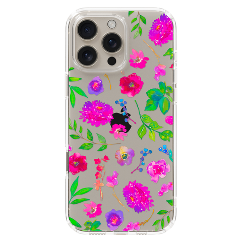 Aesthetic Bright Flowers Phone Case For iPhone 17 16 15 14 13 7 8 SE Galaxy S26 S25 Watercolor Floral MagSafe Case shown on