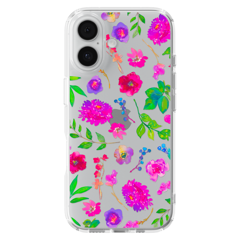 Aesthetic Bright Flowers Phone Case For iPhone 17 16 15 14 13 7 8 SE Galaxy S26 S25 Watercolor Floral MagSafe Case shown on