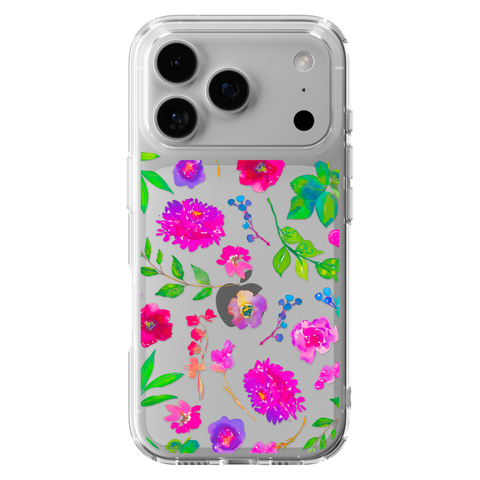 Aesthetic Bright Flowers Phone Case For iPhone 17 16 15 14 13 7 8 SE Galaxy S26 S25 Watercolor Floral MagSafe Case shown on