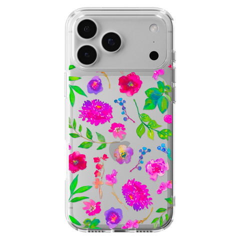 Aesthetic Bright Flowers Phone Case For iPhone 17 16 15 14 13 7 8 SE Galaxy S26 S25 Watercolor Floral MagSafe Case shown on