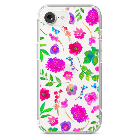 Aesthetic Bright Flowers Phone Case For iPhone 17 16 15 14 13 7 8 SE Galaxy S26 S25 Watercolor Floral MagSafe Case shown on
