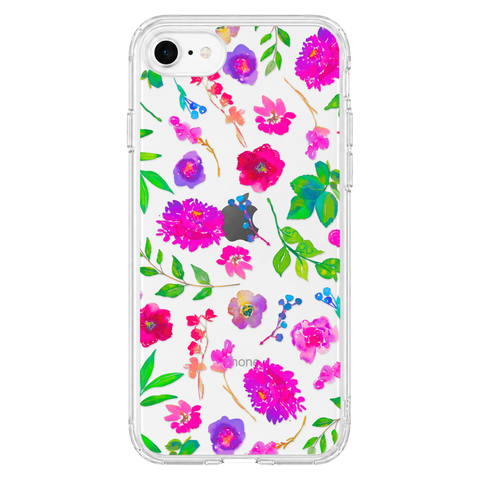 Aesthetic Bright Flowers Phone Case For iPhone 17 16 15 14 13 7 8 SE Galaxy S26 S25 Watercolor Floral MagSafe Case shown on