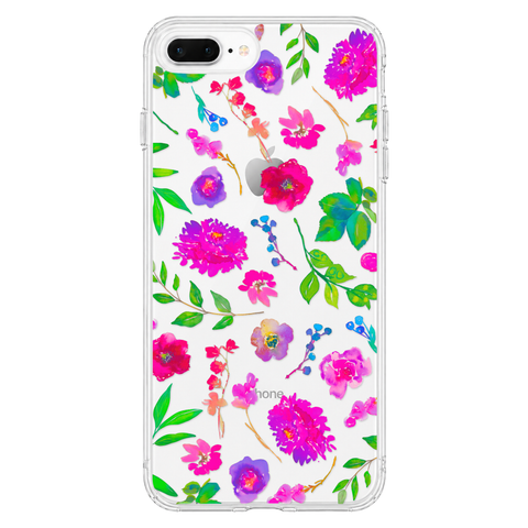 Aesthetic Bright Flowers Phone Case For iPhone 17 16 15 14 13 7 8 SE Galaxy S26 S25 Watercolor Floral MagSafe Case shown on
