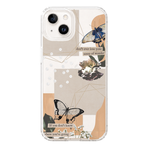 Aesthetic Butterfly Collage Clippings Clear Phone Case shown on iPhone 13
