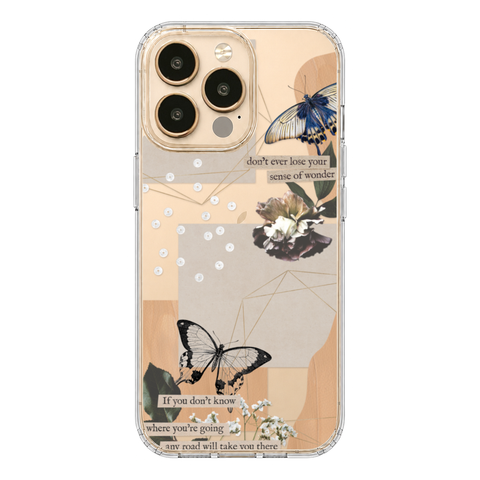 Aesthetic Butterfly Collage Clippings Clear Phone Case shown on iPhone 13 Pro