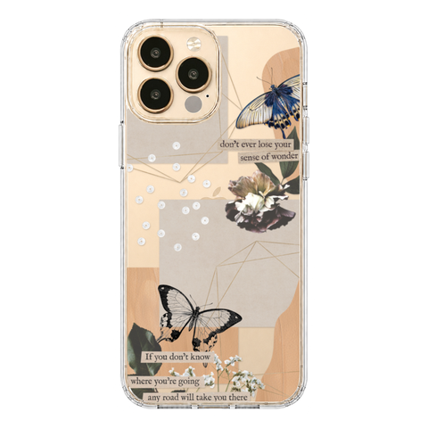 Aesthetic Butterfly Collage Clippings Clear Phone Case shown on iPhone 13 Pro Max