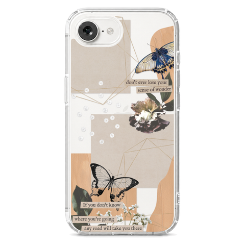 Aesthetic Butterfly Collage Clippings Clear Phone Case shown on iPhone 16e