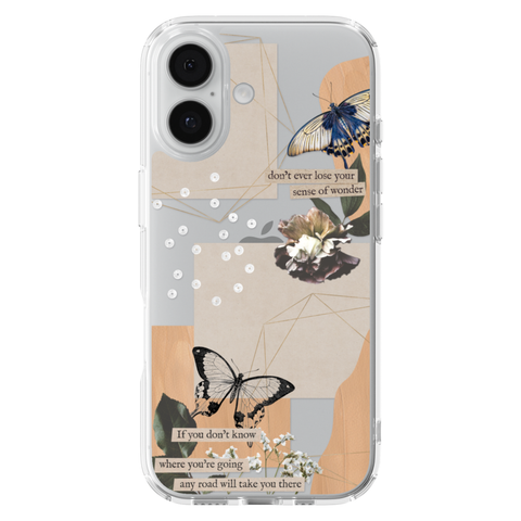Aesthetic Butterfly Collage Clippings Clear Phone Case shown on iPhone 17