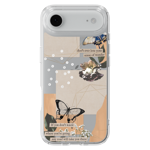 Aesthetic Butterfly Collage Clippings Clear Phone Case shown on iPhone 17 Air