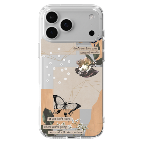 Aesthetic Butterfly Collage Clippings Clear Phone Case shown on iPhone 17 Pro Max
