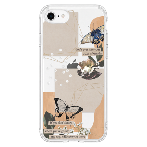 Aesthetic Butterfly Collage Clippings Clear Phone Case shown on iPhone 7/8