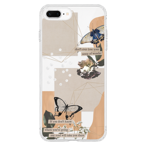 Aesthetic Butterfly Collage Clippings Clear Phone Case shown on iPhone 7 Plus/8 Plus