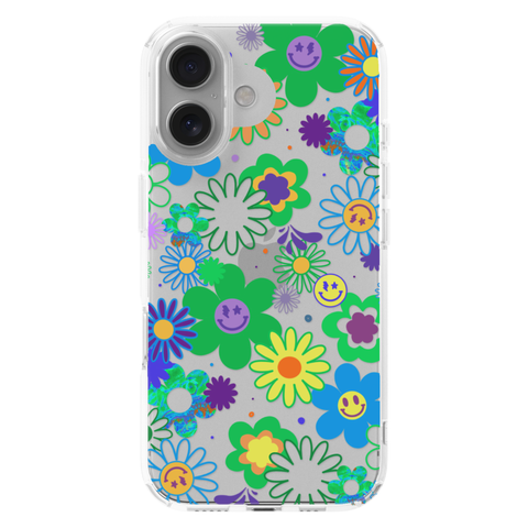 Aesthetic Retro Smiley Face Flowers Phone Case For iPhone 17 16 15 14 13 7 8 SE Galaxy S26 S25 shown on iPhone 16